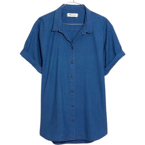 MADEWELL Chronicle Denim Blue Jean Dot Shirt Boho Embroidered Top ~ Women's XS - Picture 4 of 9